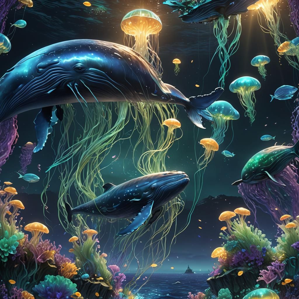 Majestic Whale Breaching in Anime-Inspired 3D Art