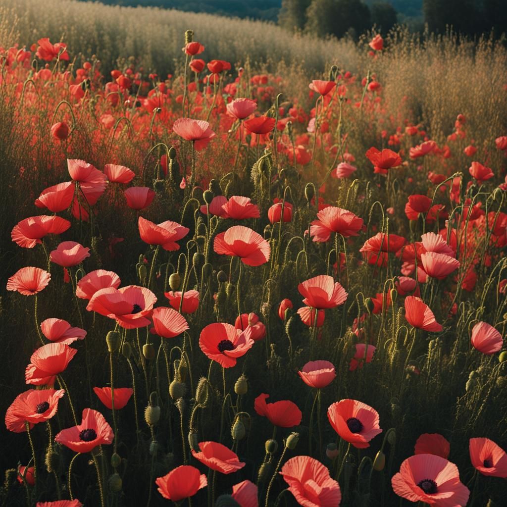 Poppies in Pink Evening Light, Expressive Style
