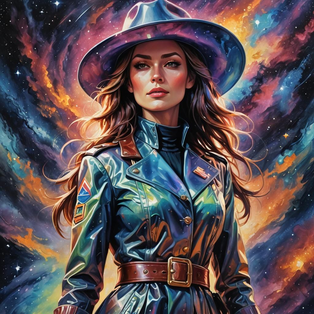Space Cowgirl in Cosmic Oil Painting