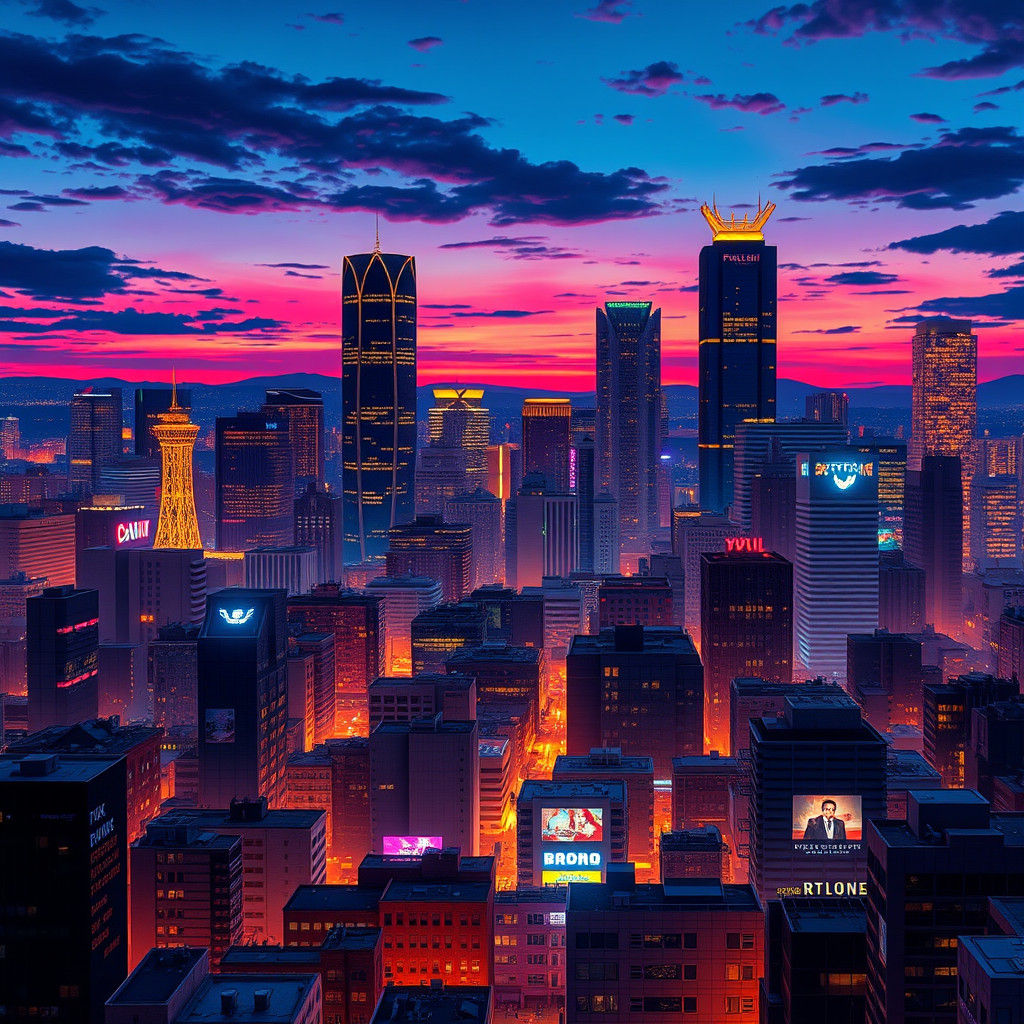 Portland Oregon Cityscape at Night in Anime Style
