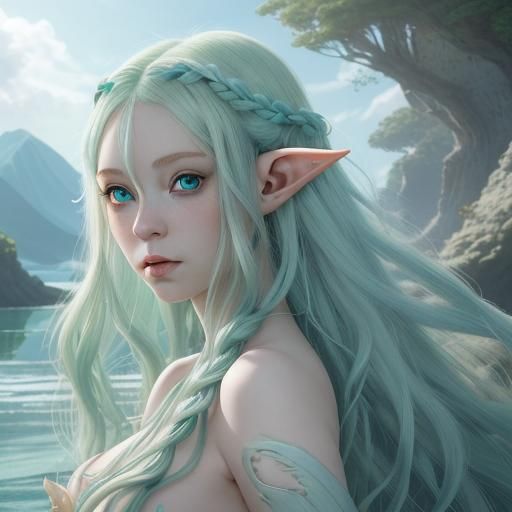Ethereal Elf with Coral Hair, Anime Style
