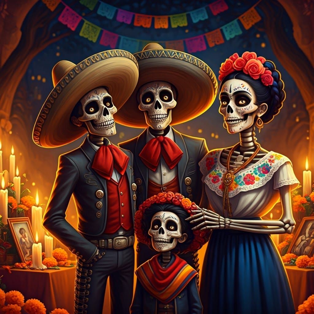 Joyful Skeletons Celebrate Día de Muertos