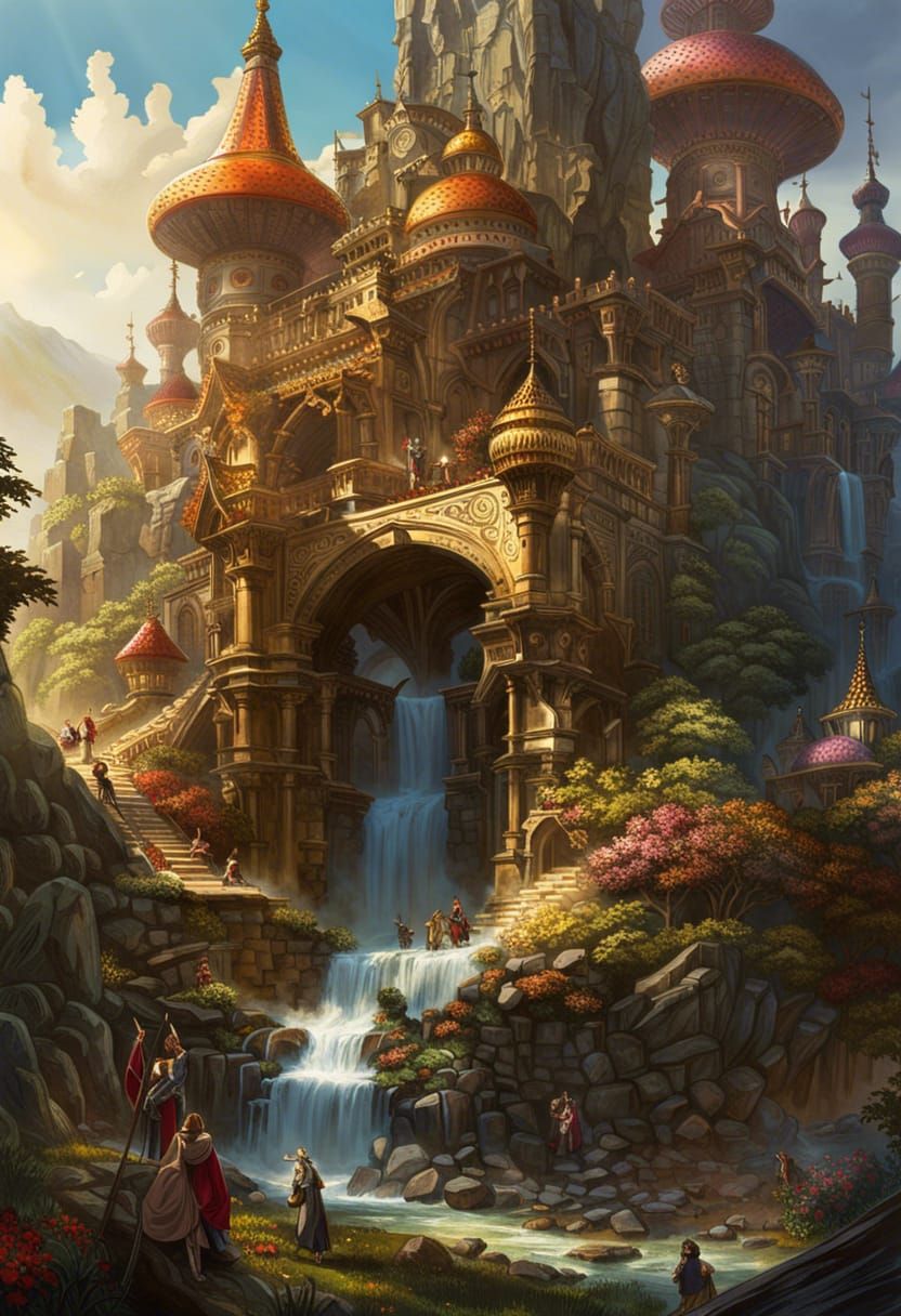 King Arthur and Knights at Watermill, Hyperdetailed Fantasy