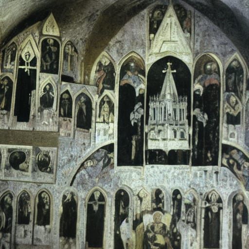 Underwater Church Scene in Classic Painting Style