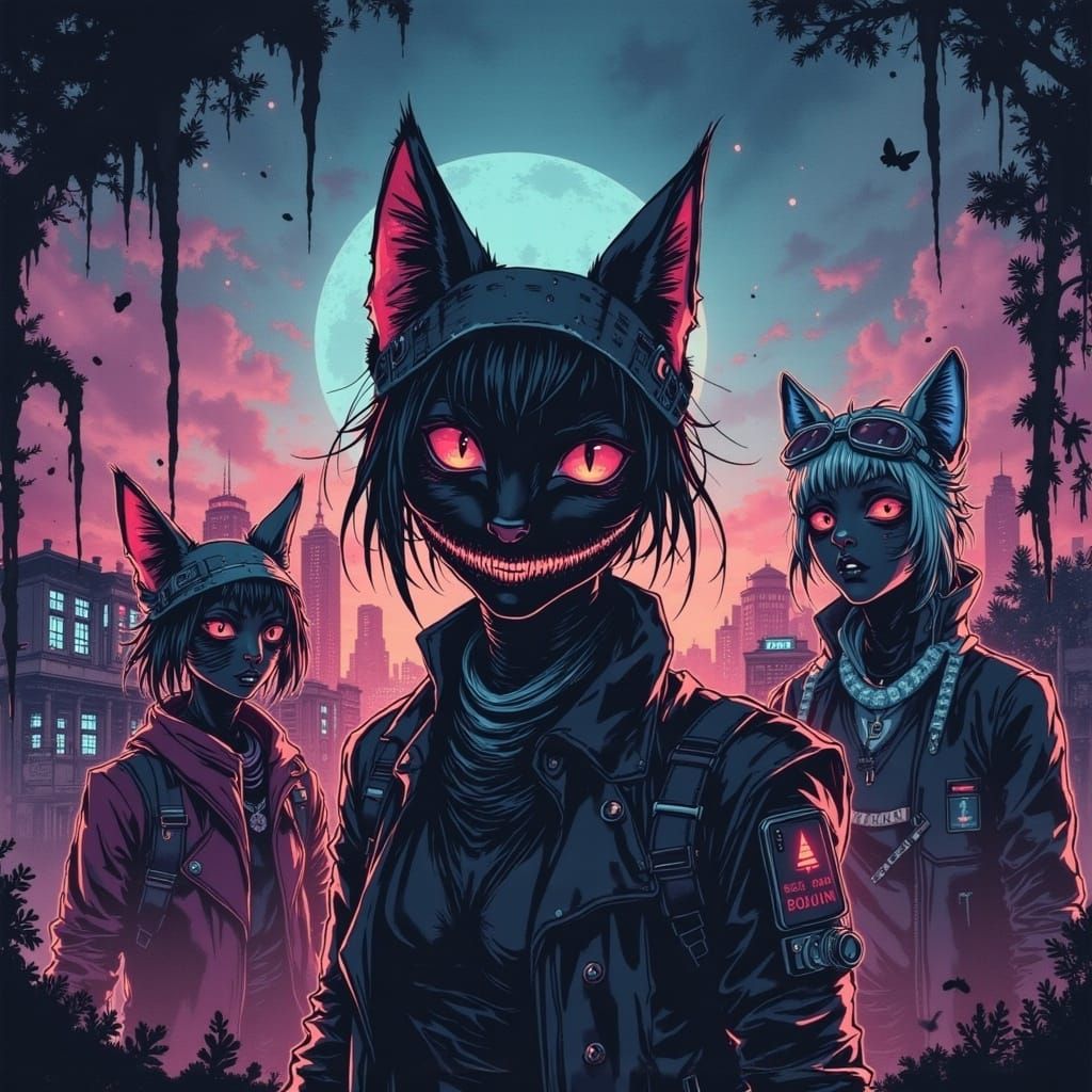 Surreal City Overlooked by Cat Spirit