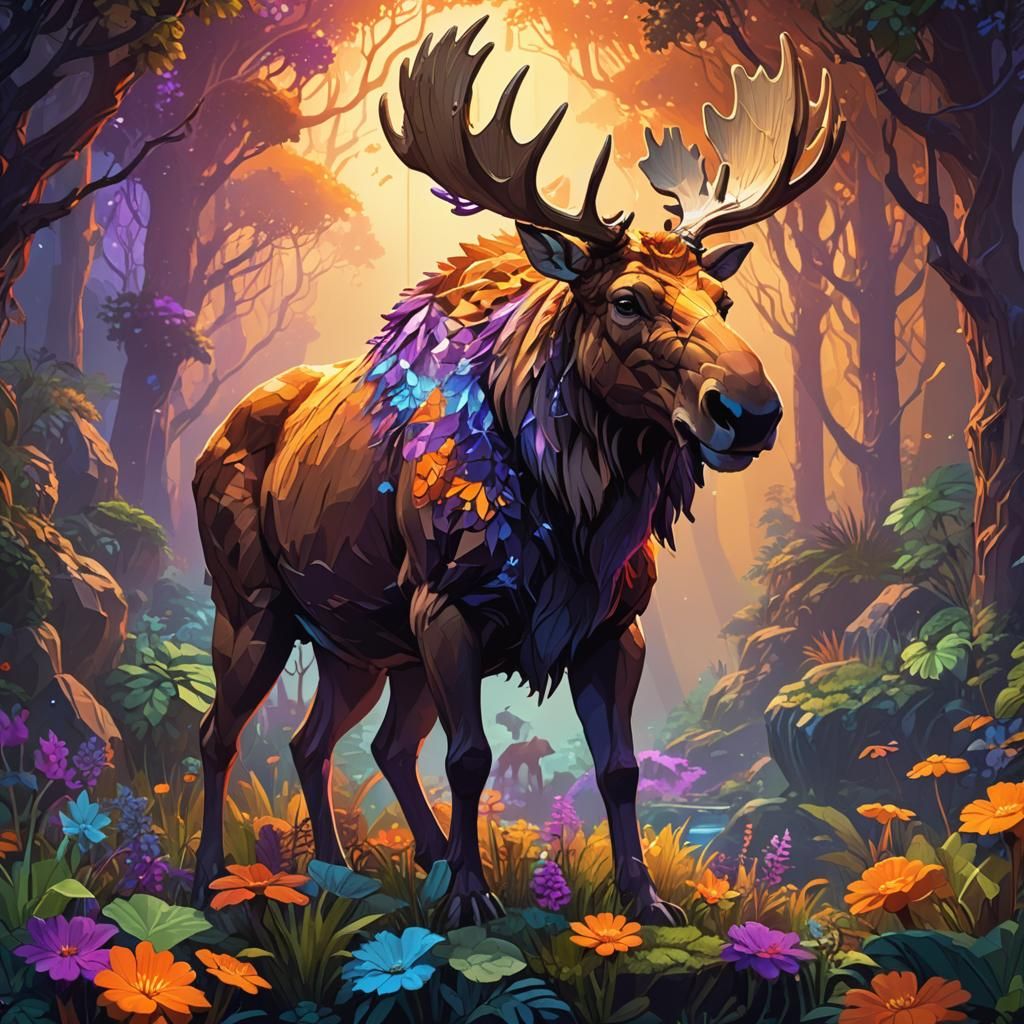 Pixel Art Terrarium with Saber-Tooth Moose-Lion