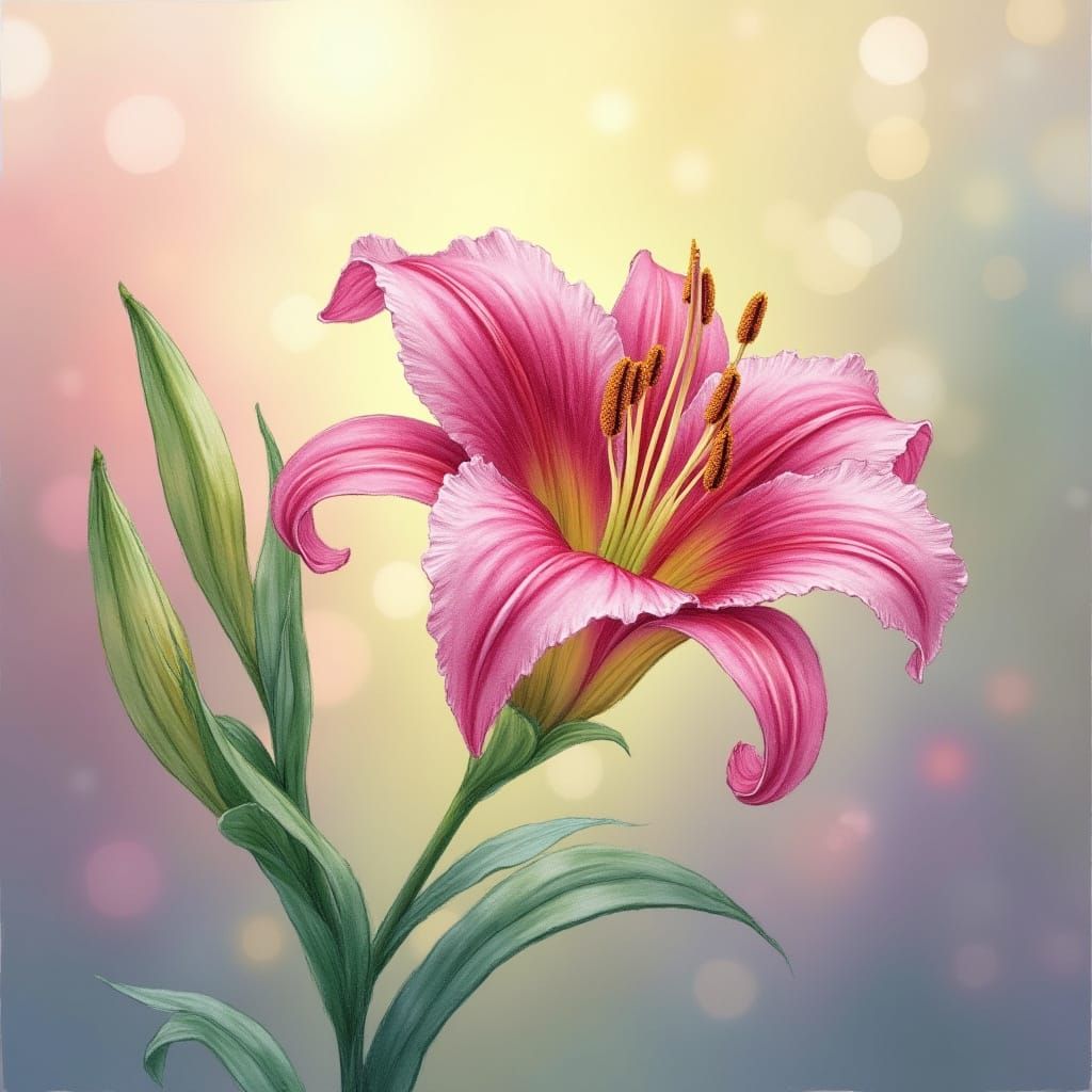 Whimsical Watercolor Day Lily Blooms in Soft, Dreamy Light