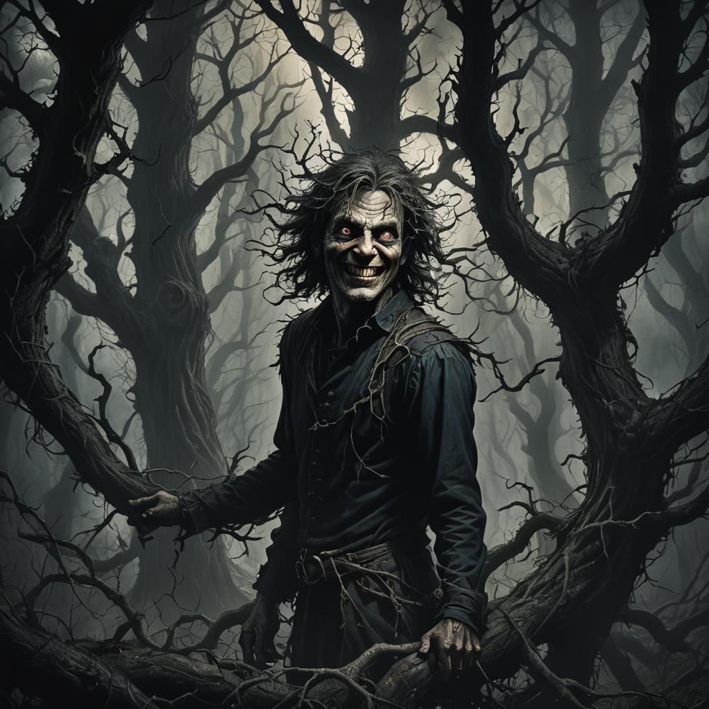 Eerie Horror Portrait in a Dark Forest