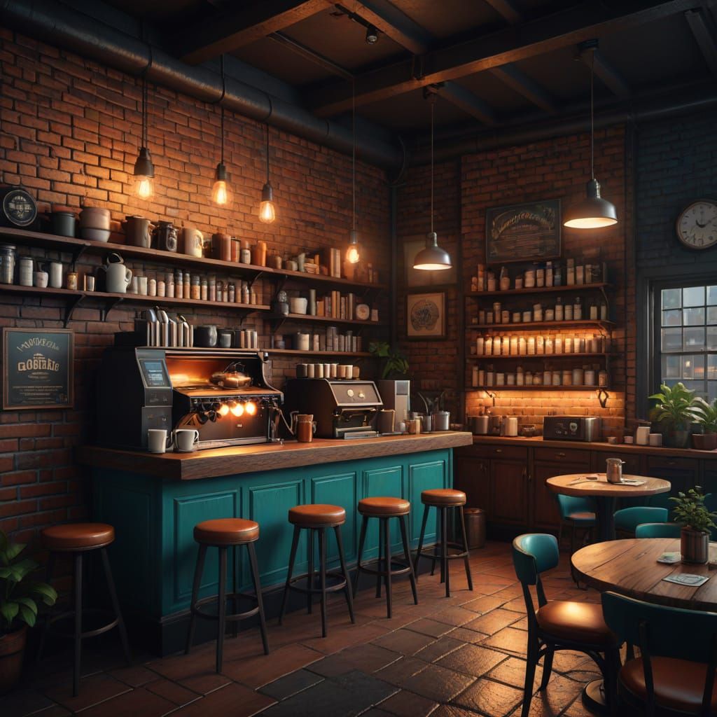 Cozy Art-Style Cafe in Warm Candlelight