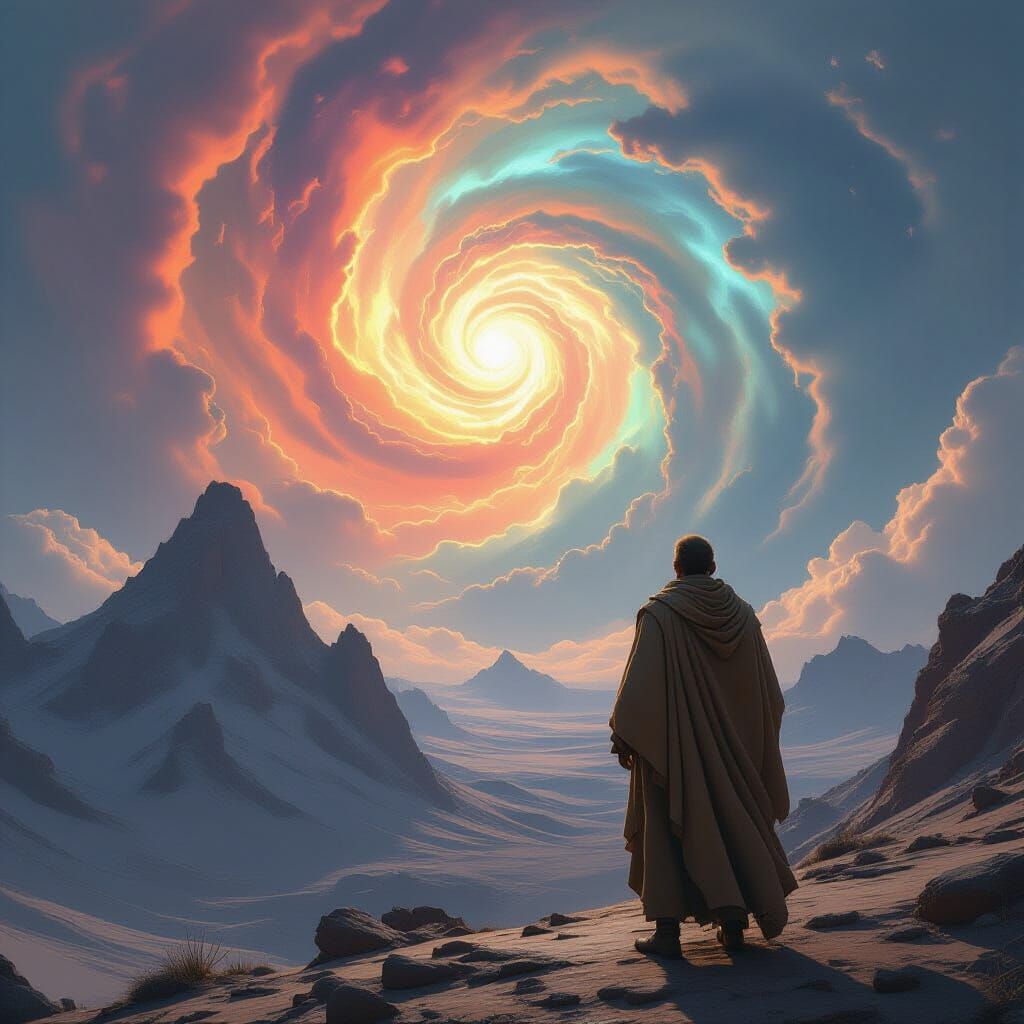 Cosmic Mountain Peak: Epic Fantasy Scene