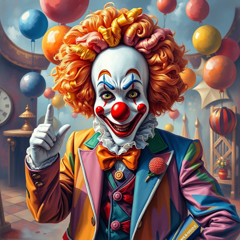 Mozzarella Head Clown in Gouache Impasto Style