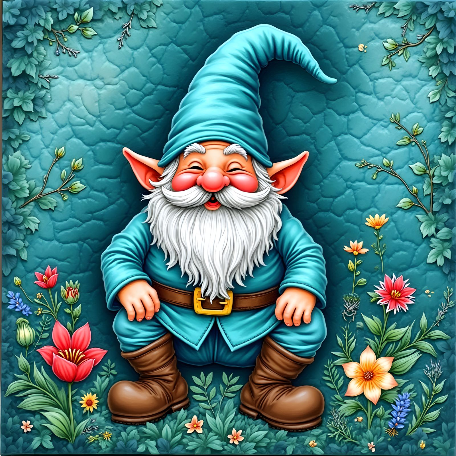 Whimsical Gnome in Turquoise Patchwork