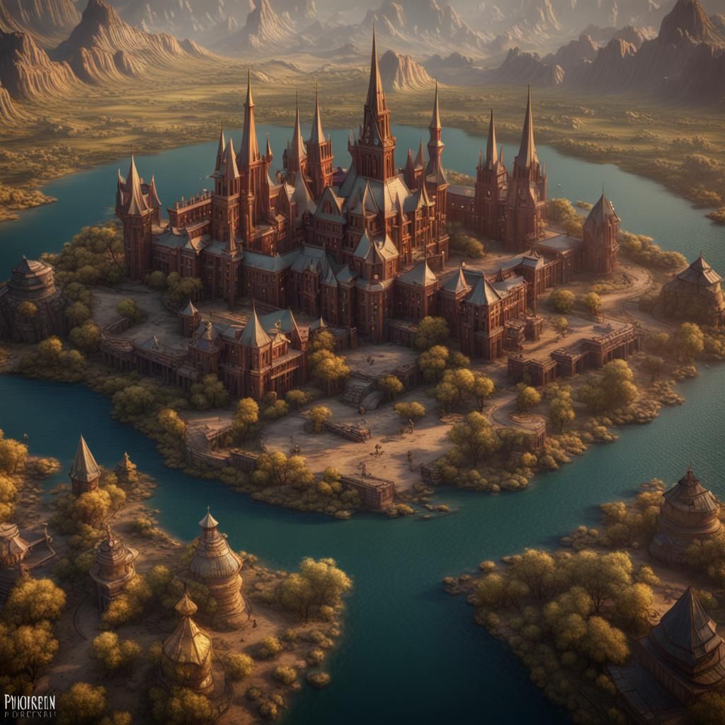 Victorian Phoenix Kingdom Map in Detailed Matte Painting