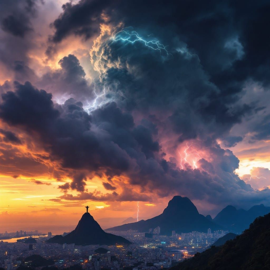 Majestic Christ the Redeemer Statue Amidst Stormy Sunset in ...