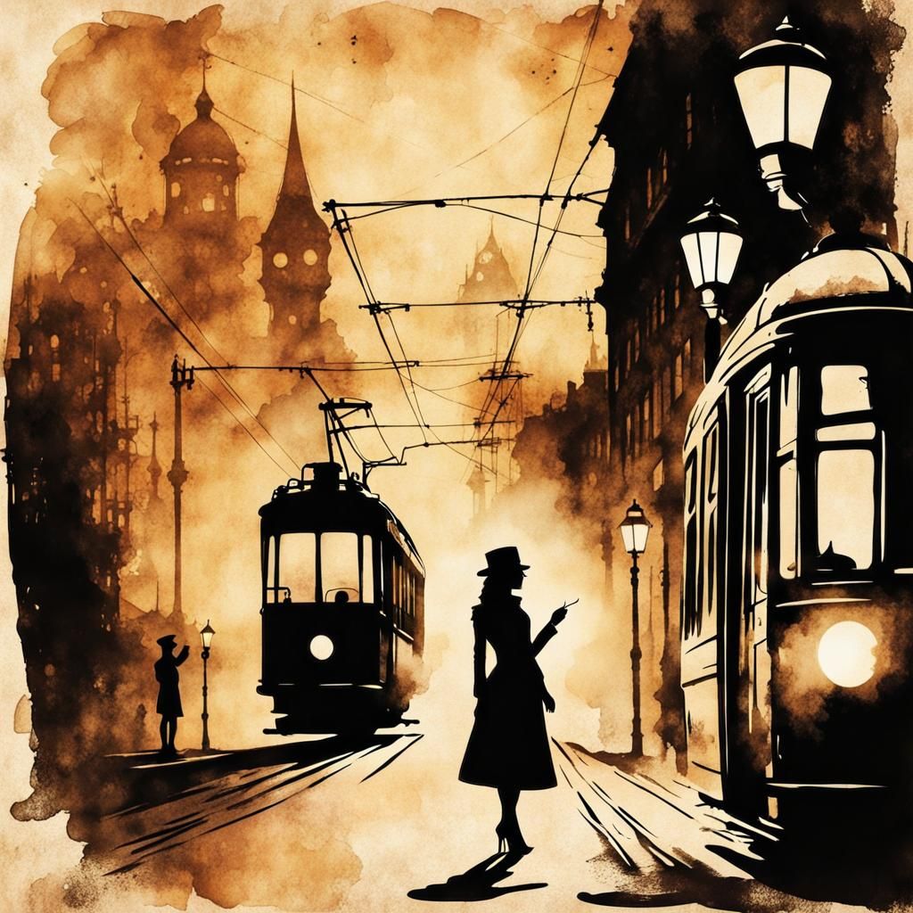 Steampunk Ink Painting of Woman by Tram