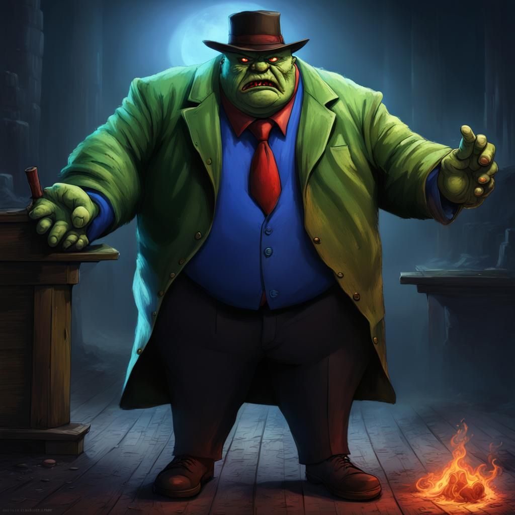 Obese Super Villain Opponent in Detailed Matte Painting