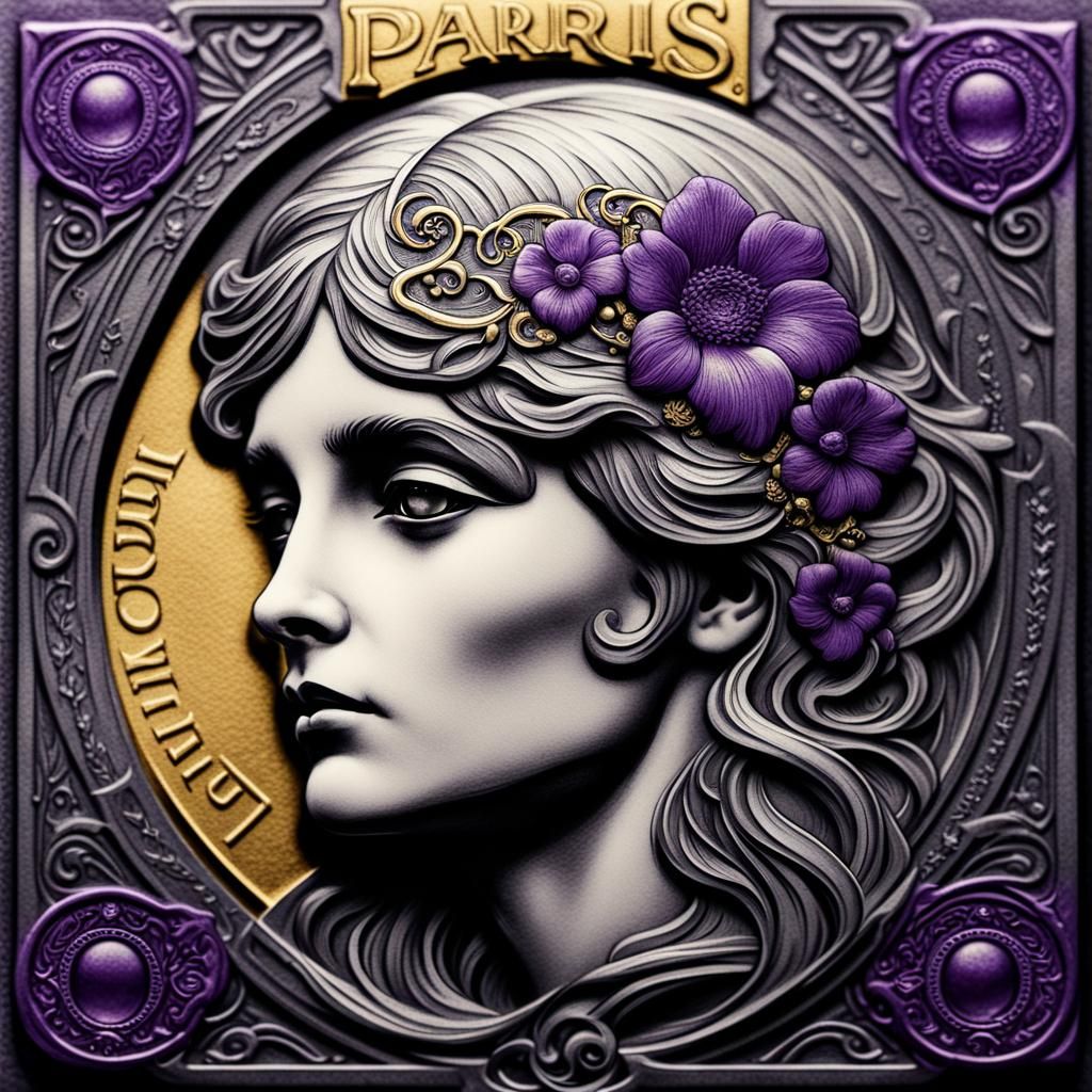 Dark Fantasy Stamp in Art Nouveau Style