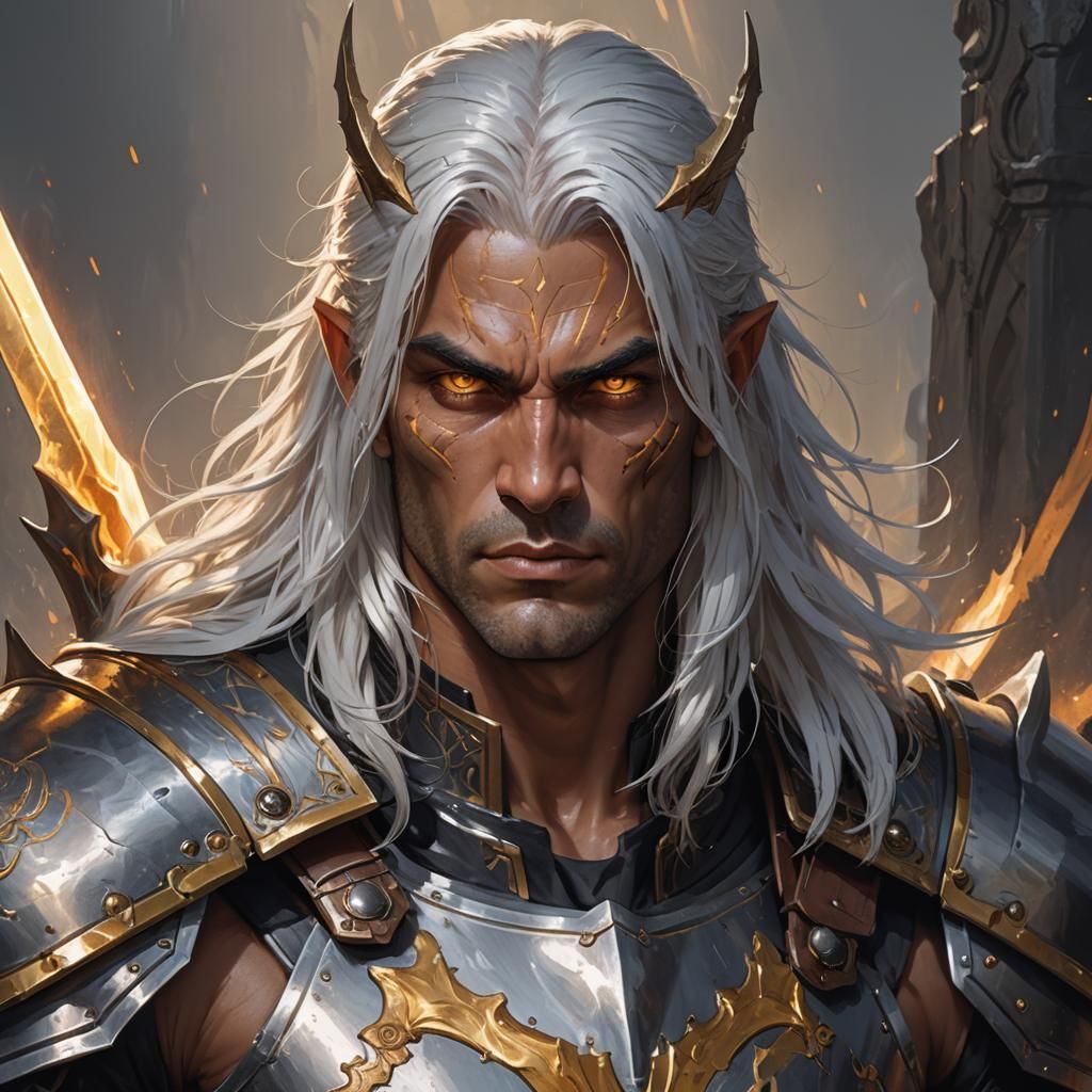 Aasimar Warrior Portrait in Hyperdetailed Digital Art