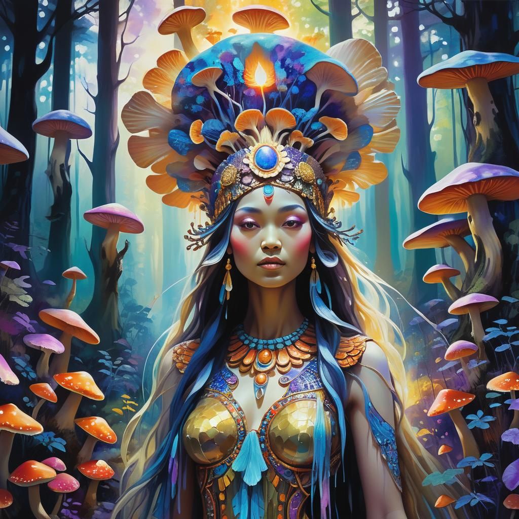 Mystical Fauvist Goddess in Dreamlike Forest