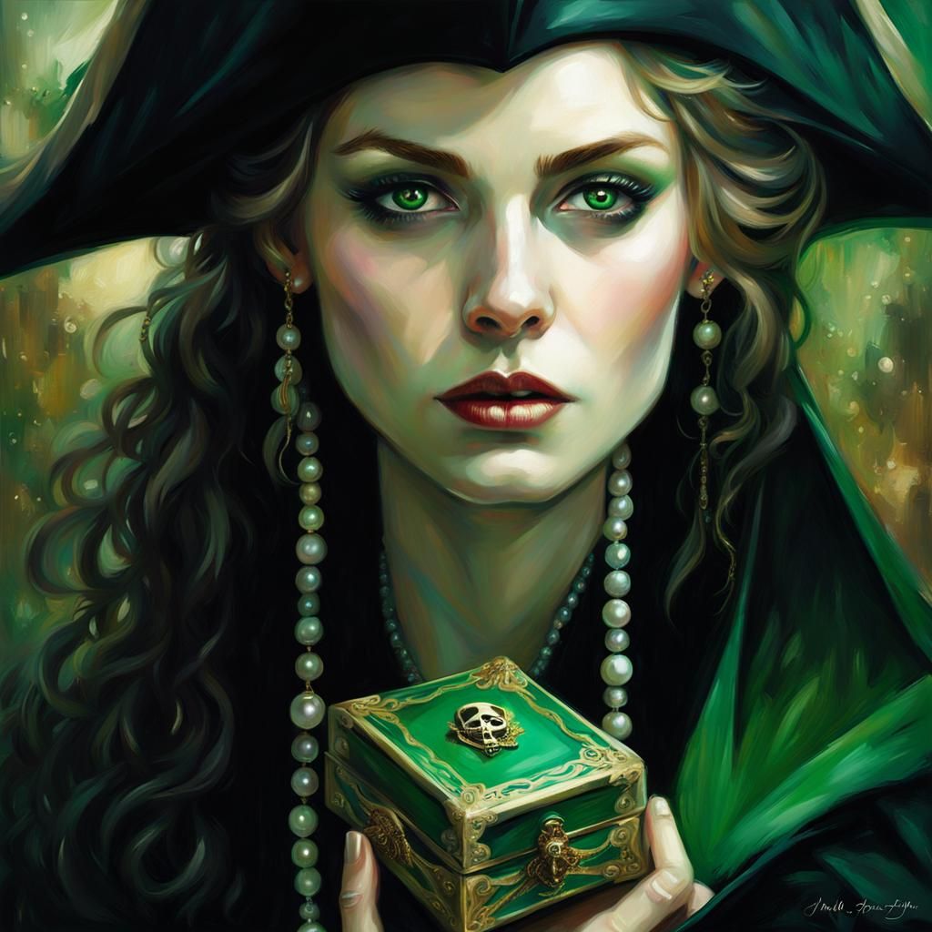 Pirate Portrait with Pearl Box in Impressionist Style