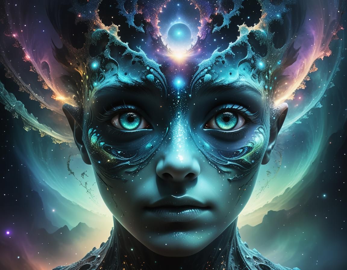 Ethereal Space Entity with Fractal Eyes