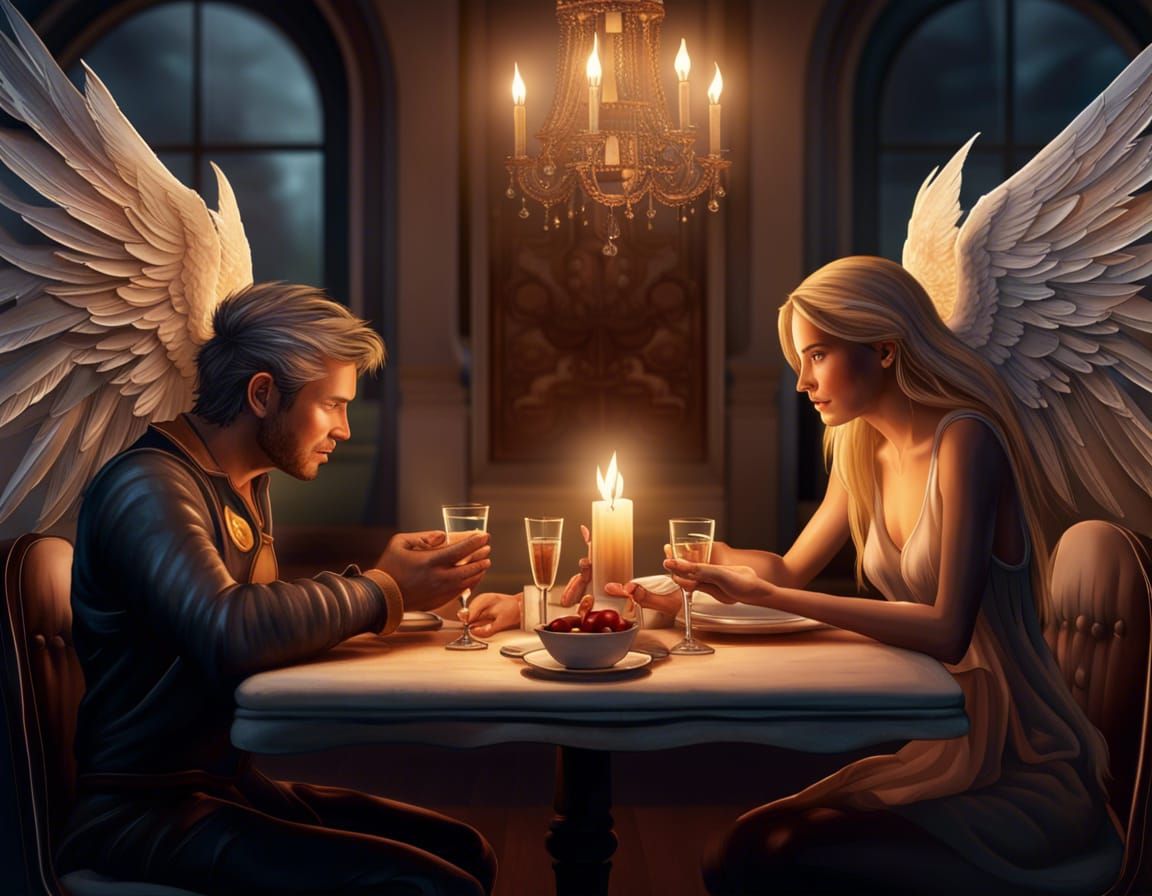 Candle light diner for 2 angels, candle light diner for romantic lovers, man and a woman enjoying a candle light diner, ...