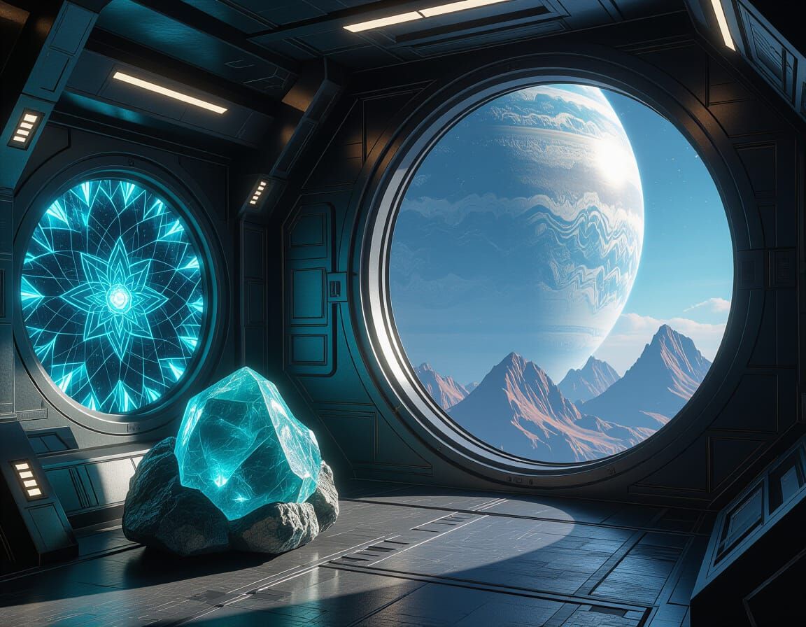Spacecraft Interior with Colossal Planet View