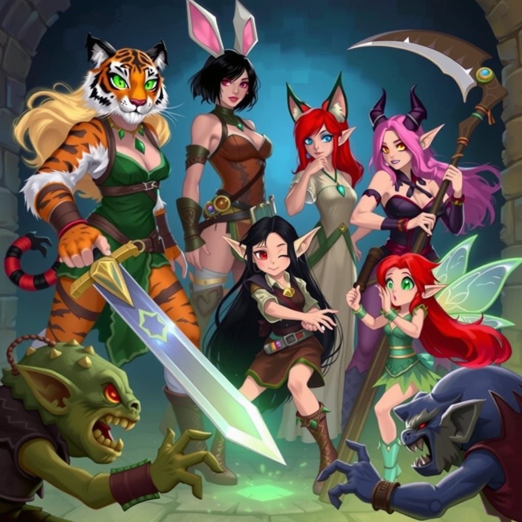 D&D Style Illustration: Adventurers Fighting Goblins