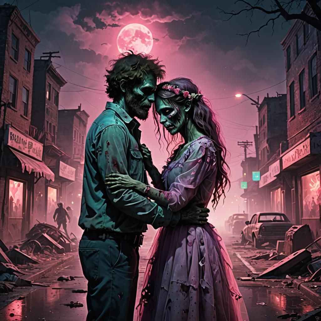 Zombie Love in Post-Apocalyptic City: Digital Art