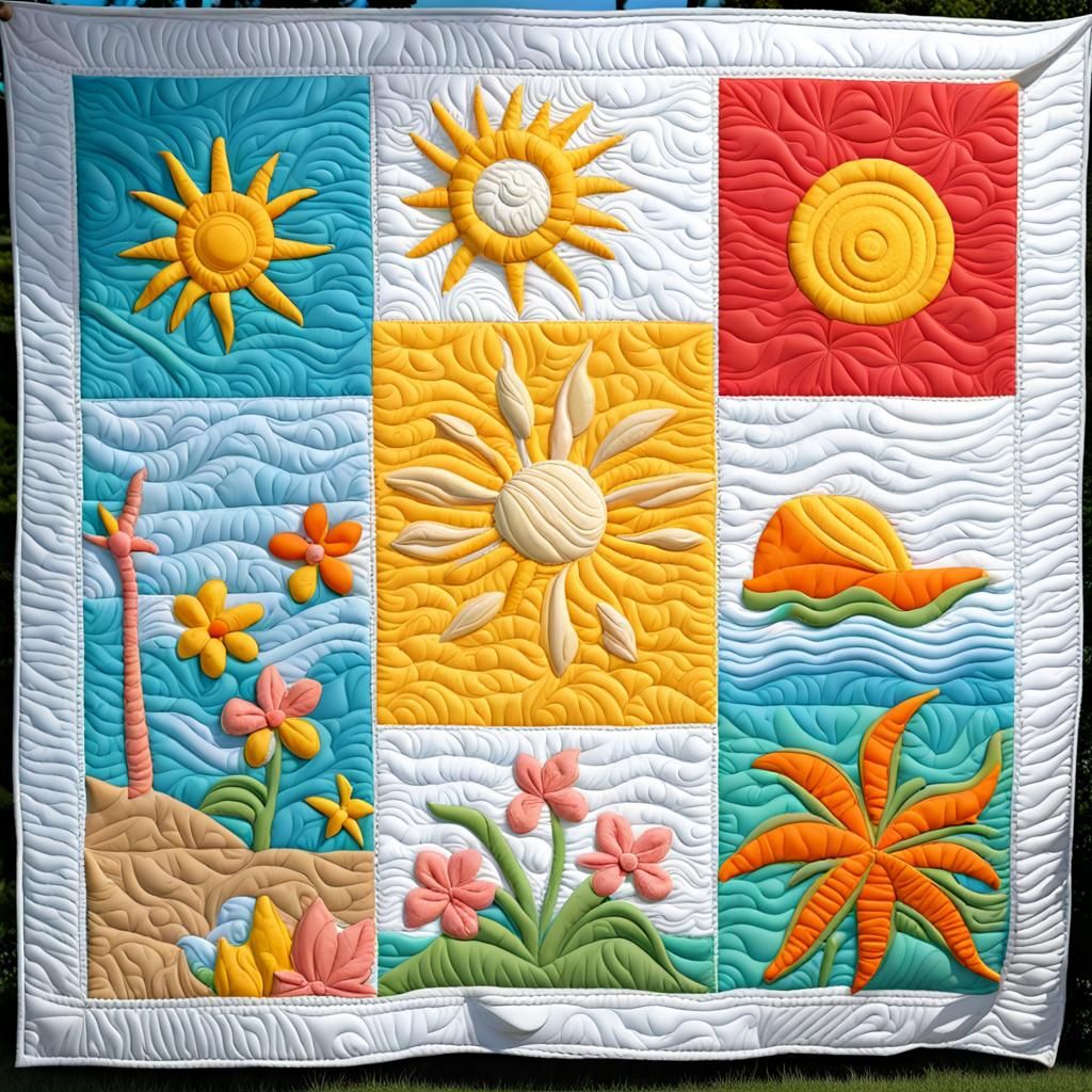 Sunny Beach Scene in Trapunto Plastic Quilt Style