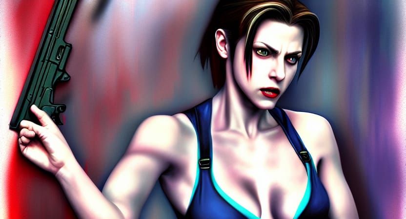 Vampire Jill Valentine: Ultra-Realistic Detailed Painting