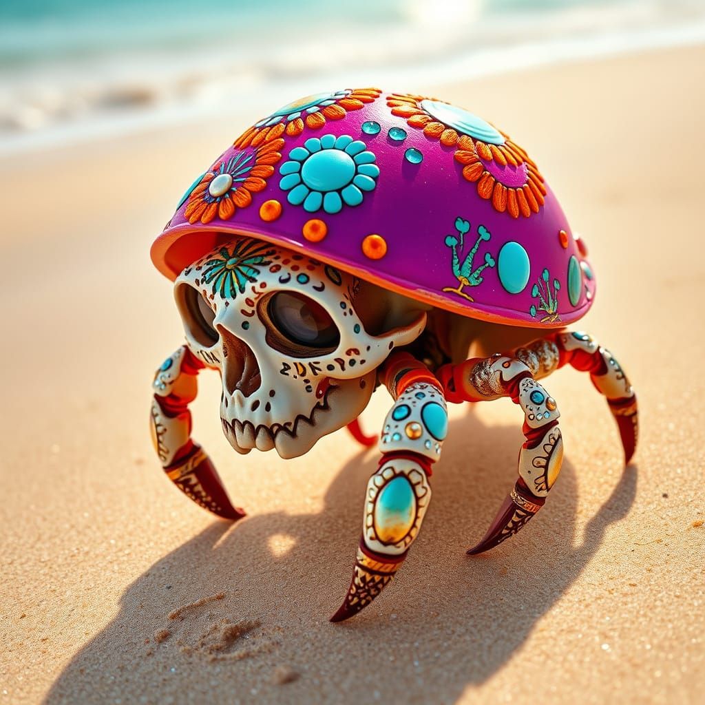 Psychedelic Hermit Crab on Sunny Beach
