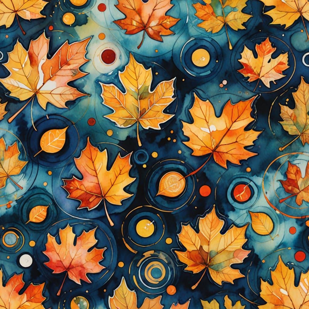 Autumn Leaves in Suminagashi Watercolor Art