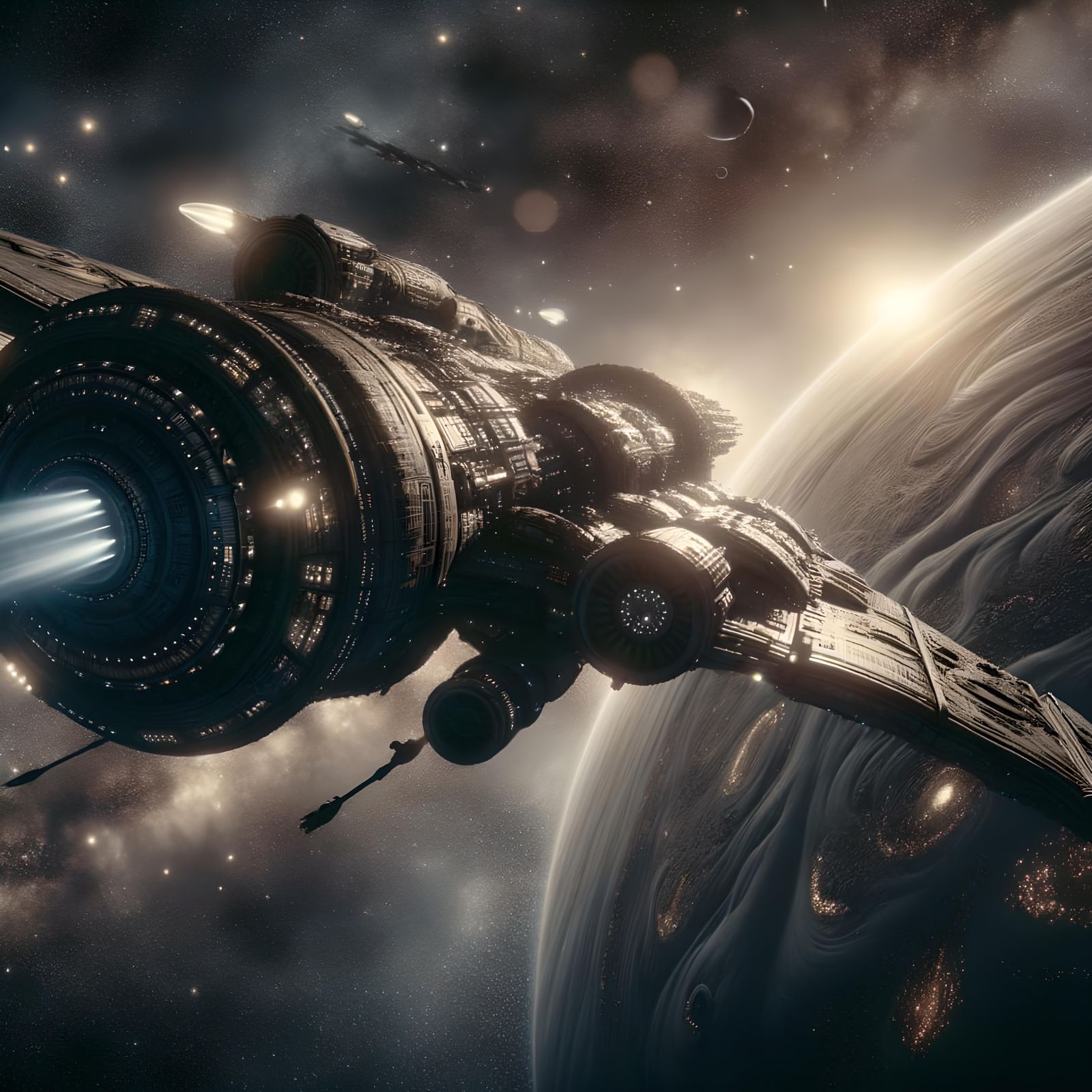 Detailed Spaceship Speeds Through Endless Expanse of Space
