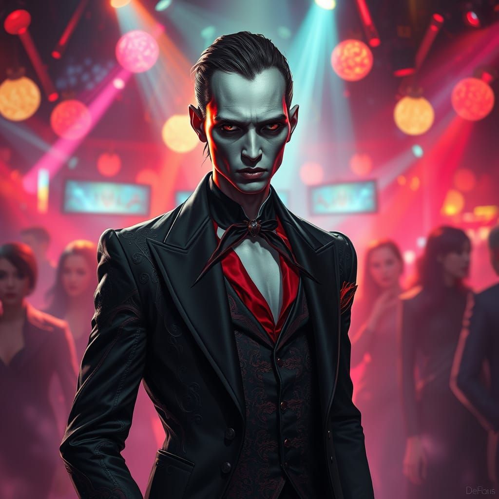 Dark Gothic Vampire Under Colored Lights