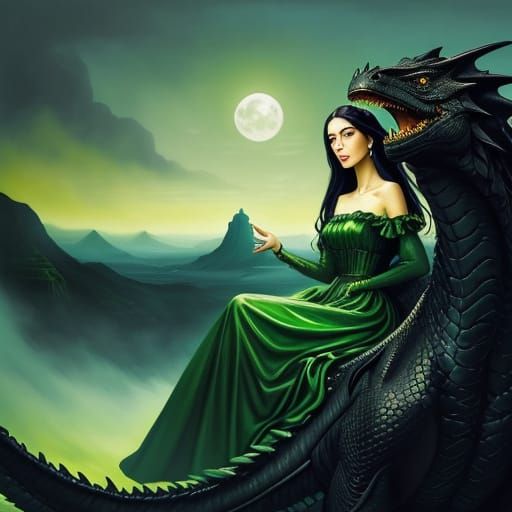 Girl on Dragon in Dreamy Surrealist Style