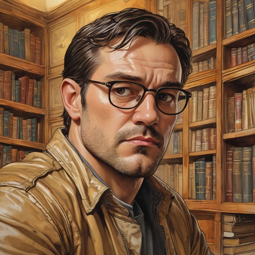 Contemplative Portrait in Comic Book Art Style