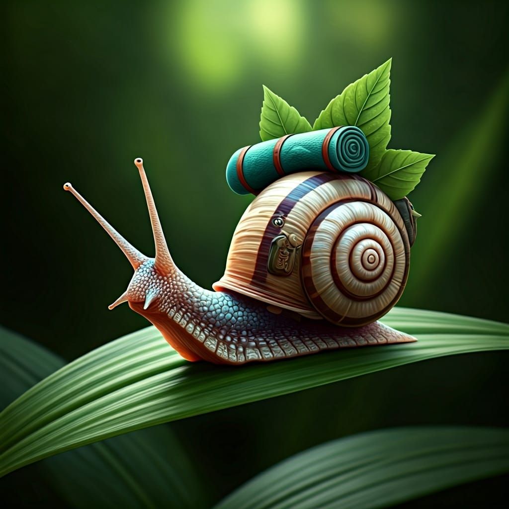 Snail with Backpack in Art Nouveau Style