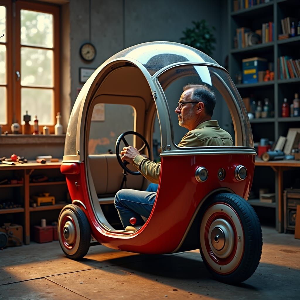 There is a time machine in a workshop, in the background the...