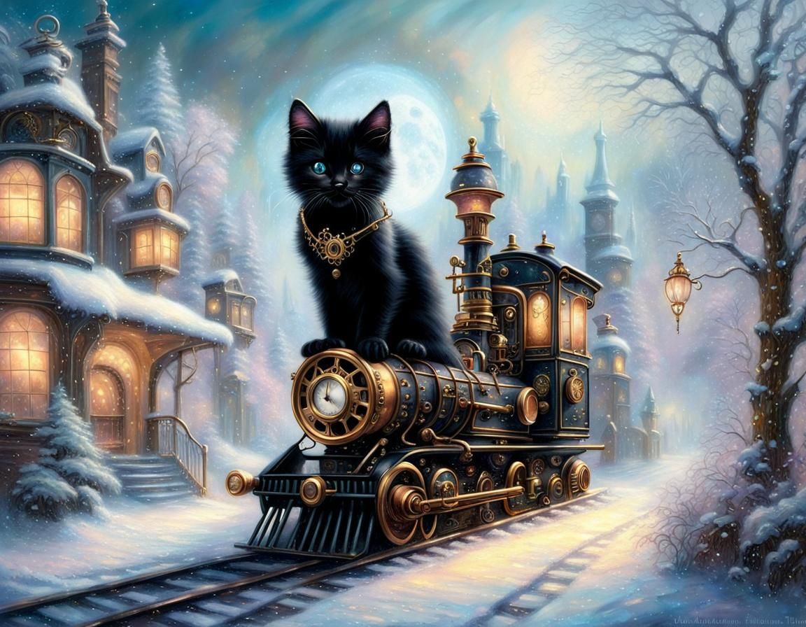 Steampunk Kitten in Winter Wonderland