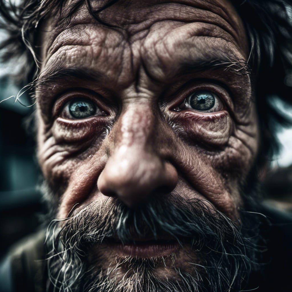 Distorted Portrait of Sad Man in Psychedelic Horror Style