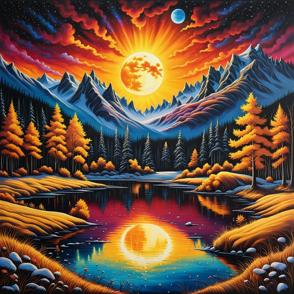 Gothic Winter Lake in Tim Burton Style