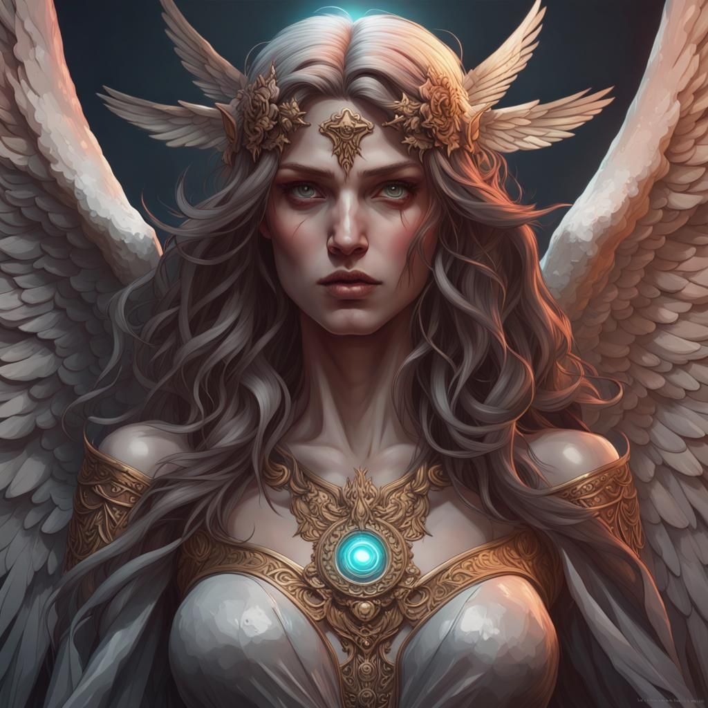 Angel of Death Portrait in Hyperdetailed Splash Art