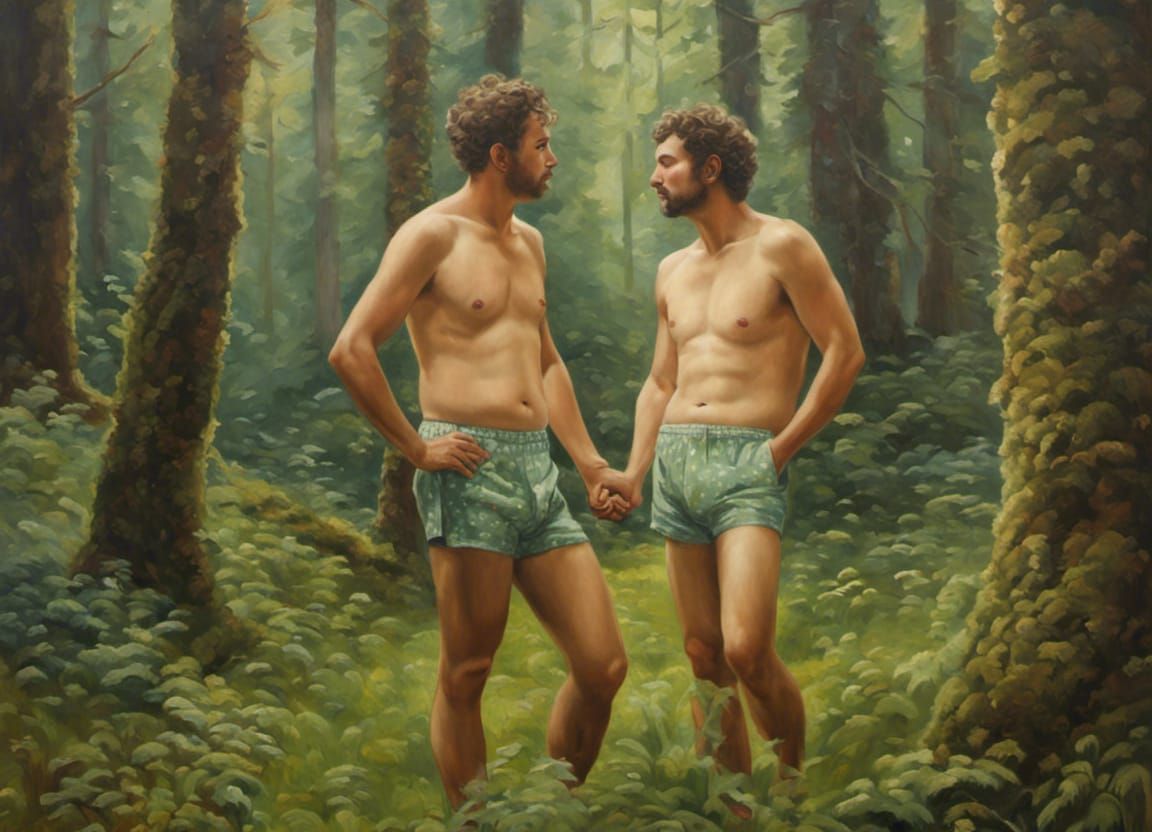 Men Enjoying Nature as Oil Painting