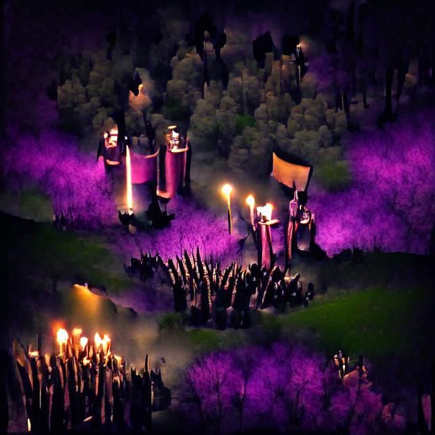 Gothic Fantasy Warriors in Purple Landscape