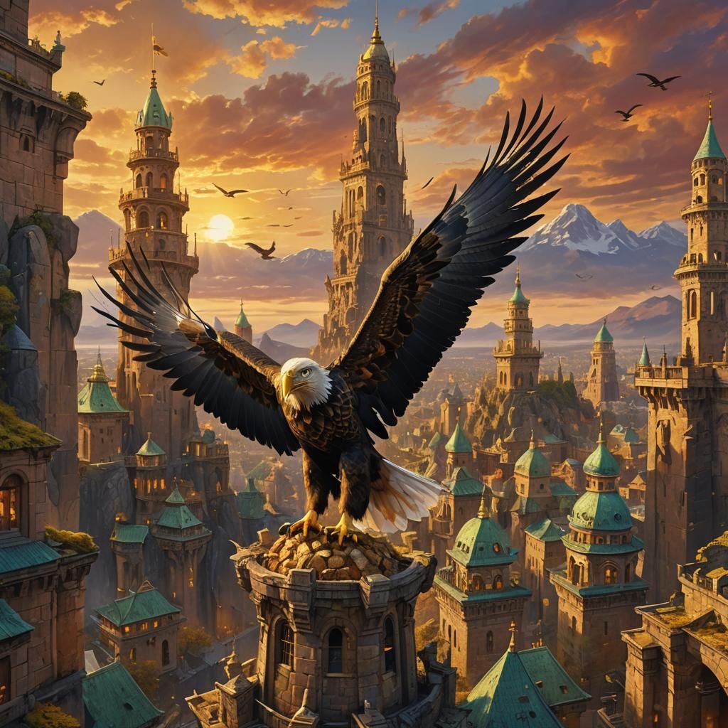 Golden Eagle on Tower: Digital Matte Painting