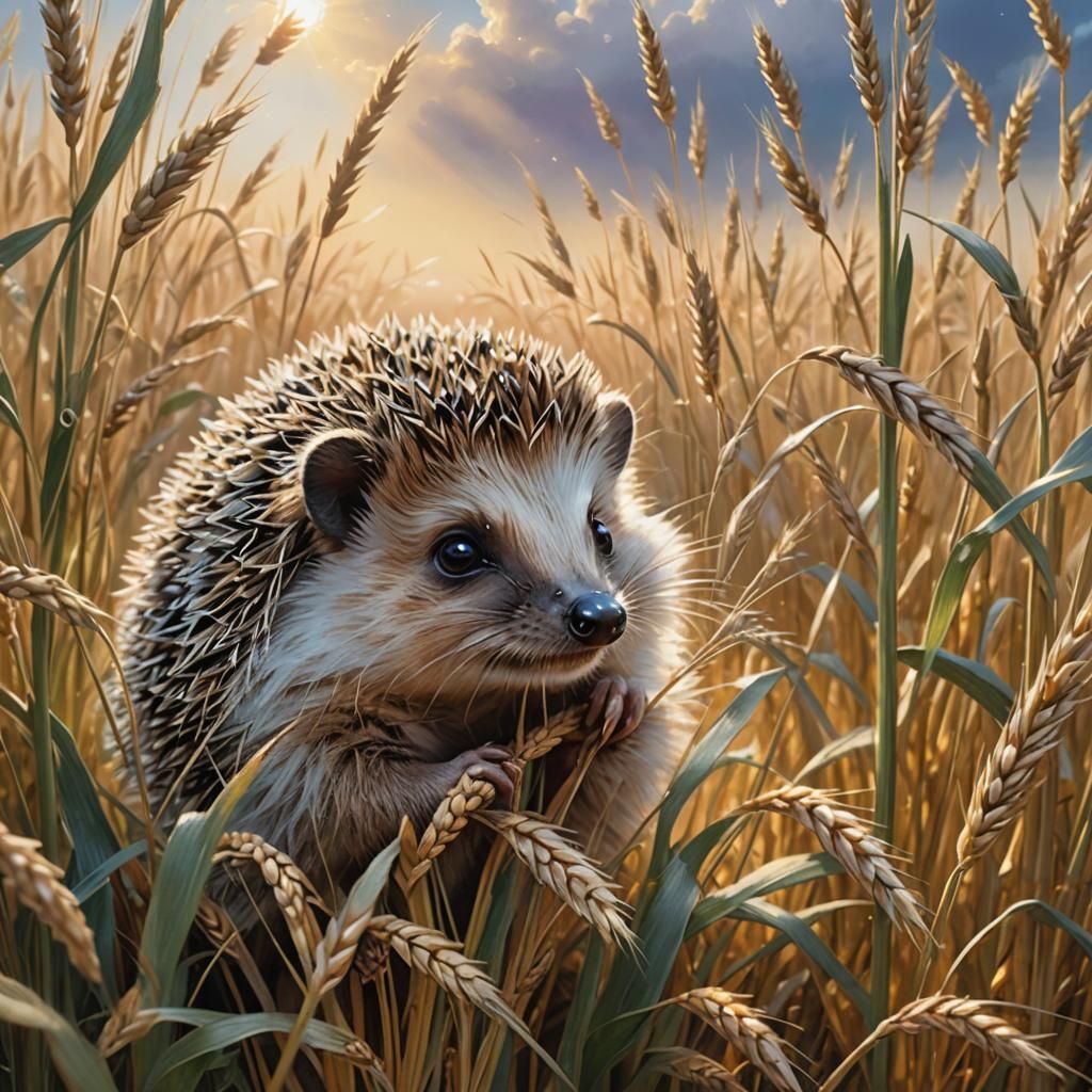 Hedgehog in Wheat Field: Ethereal Fantasy Scene