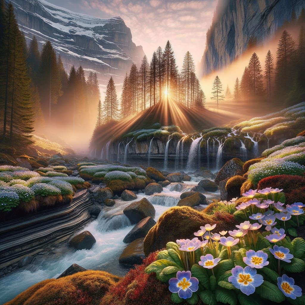 Ultra-Realistic Swiss Dawn Landscape in Natural Colors