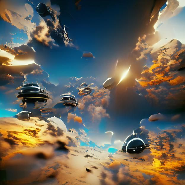 Futuristic Spaceships Soaring Through Nebula Sky