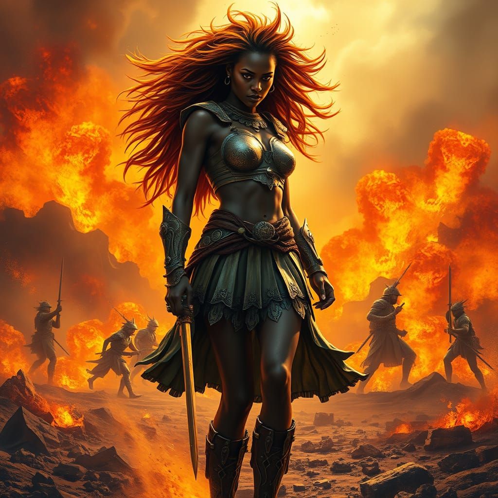 Black Female Warrior in Futuristic African Armor